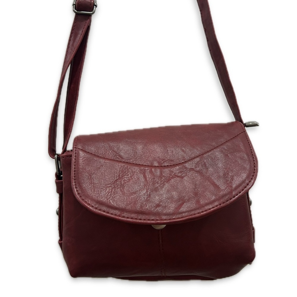 Chic Maroon Leather Crossbody Bag